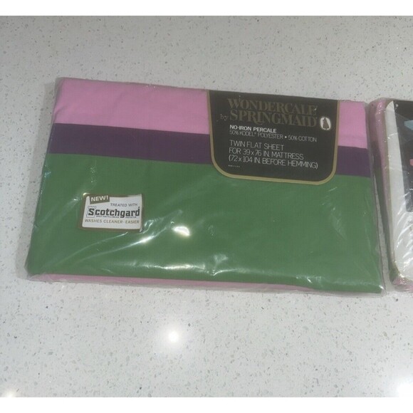 Wondercale Springmaid Twin Flat Sheet Bed Lib Collection Purple Green VTG New - Picture 6 of 7